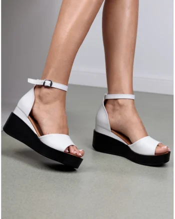 Sandale dama din piele cu platforma, Alb
