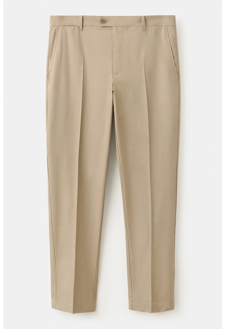 Pantaloni conici din amestec de lyocell cu pensa, Maro camel