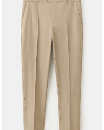 Pantaloni conici din amestec de lyocell cu pensa, Maro camel