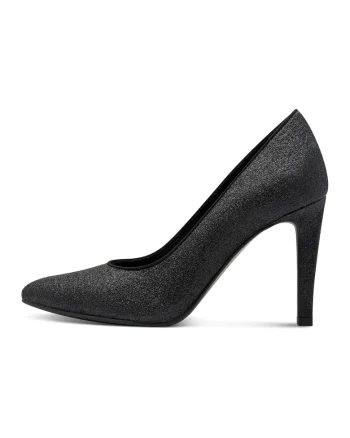 Pantofi stiletto cu aspect stralucitor, Negru