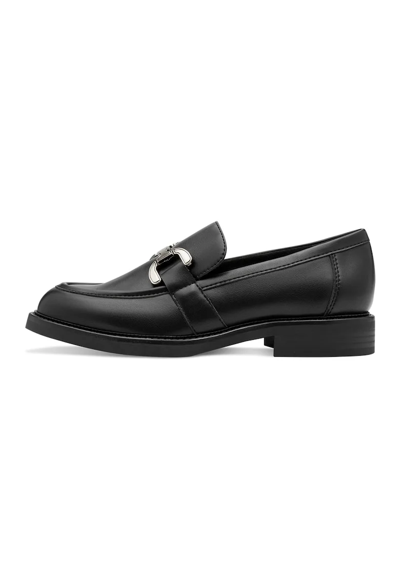 Pantofi loafer de piele ecologica cu detaliu metalic, Negru