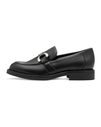 Pantofi loafer de piele ecologica cu detaliu metalic, Negru