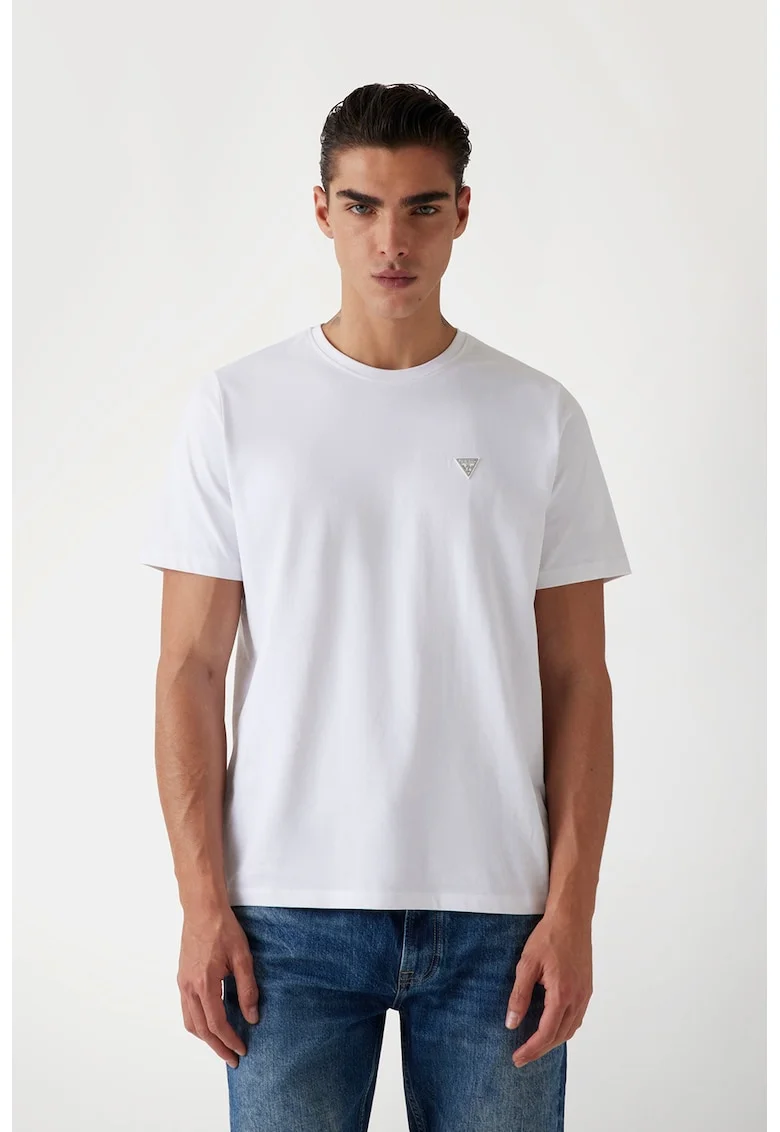 Tricou de bumbac cu decolteu la baza gatului, Alb optic