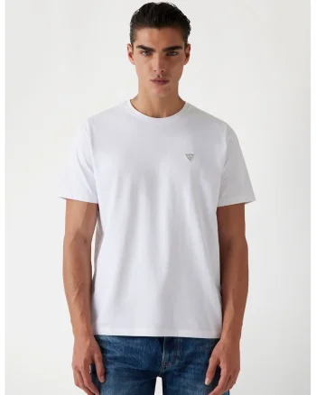 Tricou de bumbac cu decolteu la baza gatului, Alb optic