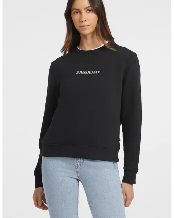 Bluza de trening cu decolteu la baza gatului si logo, Negru