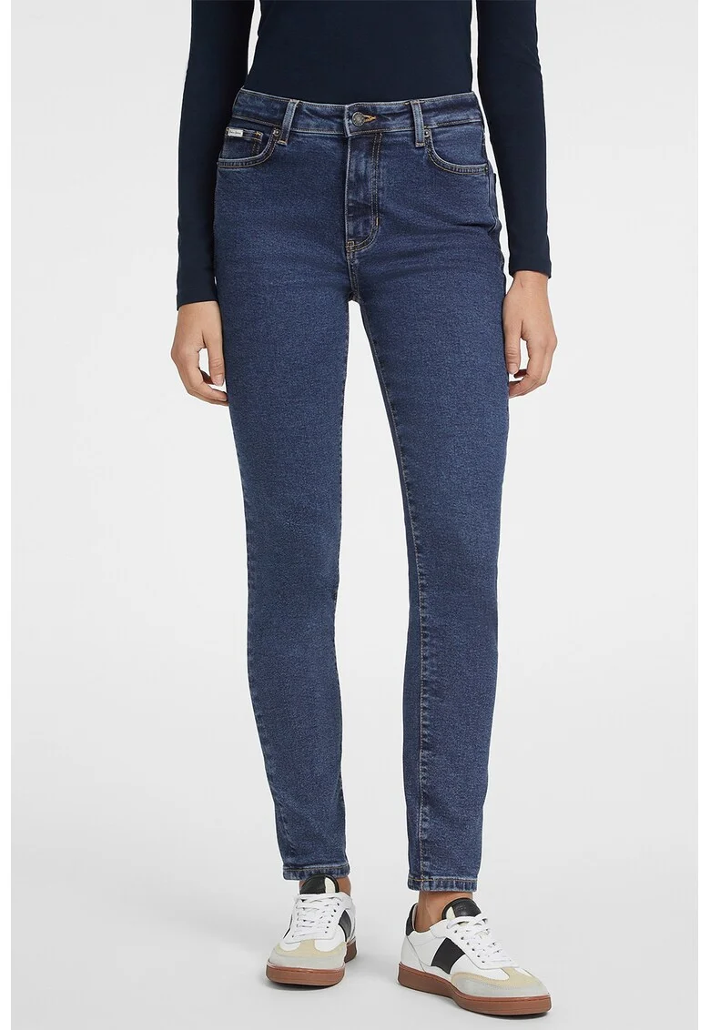 Blugi skinny cu detaliu logo, Albastru