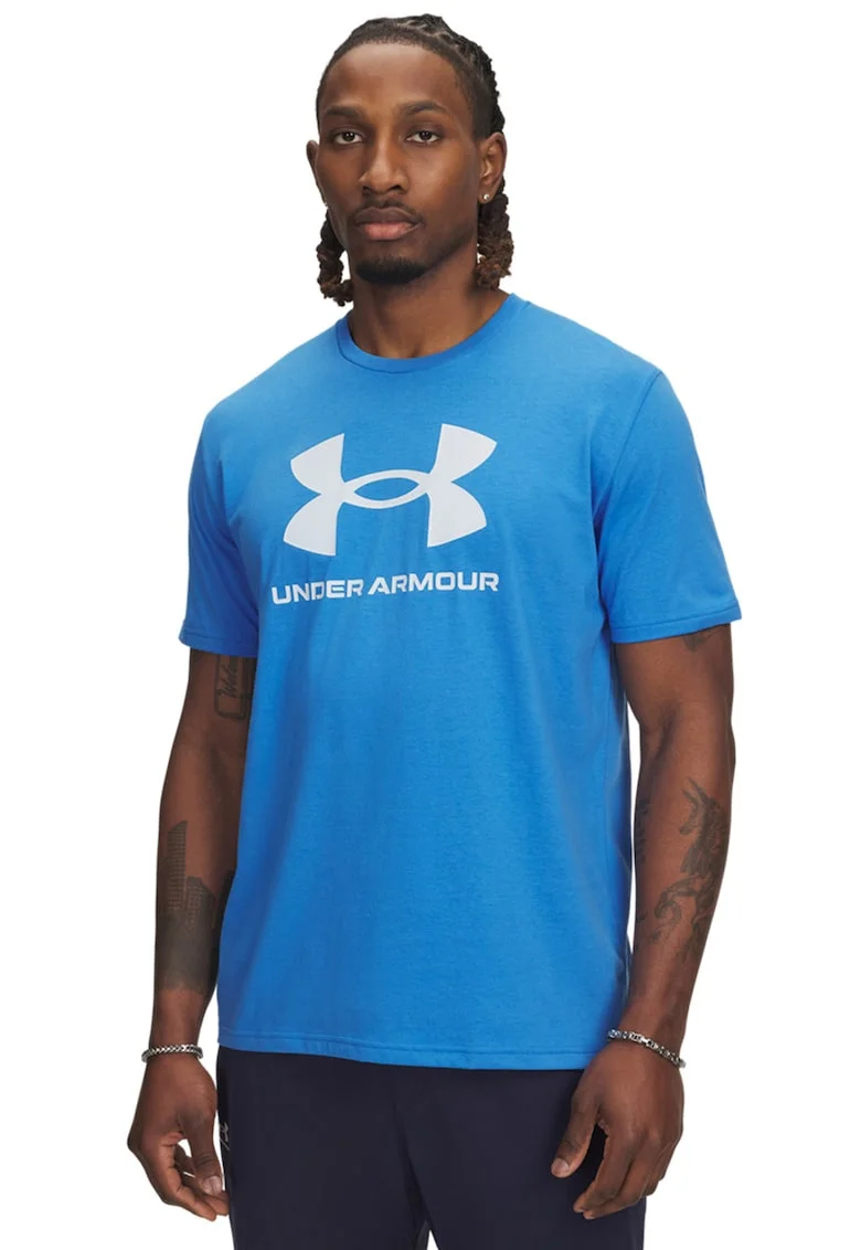 Tricou lejer cu imprimeu logo, Albastru pastel/Alb optic