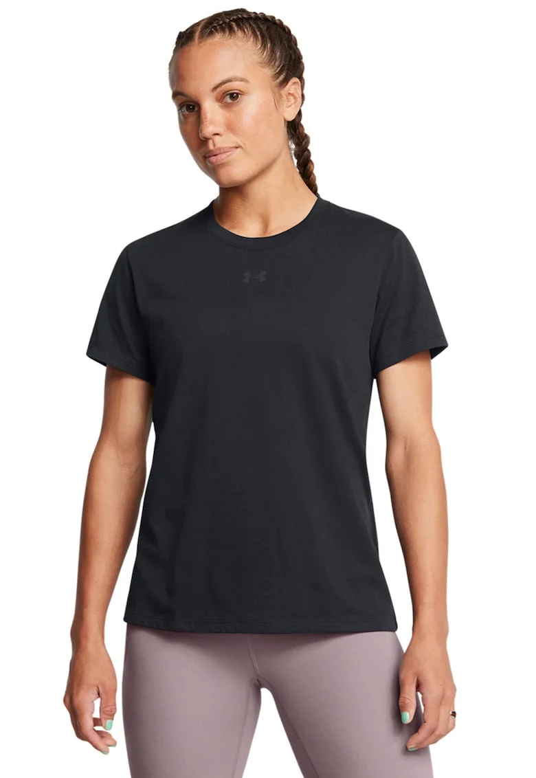 Tricou cu decolteu la baza gatului si logo discret, Negru