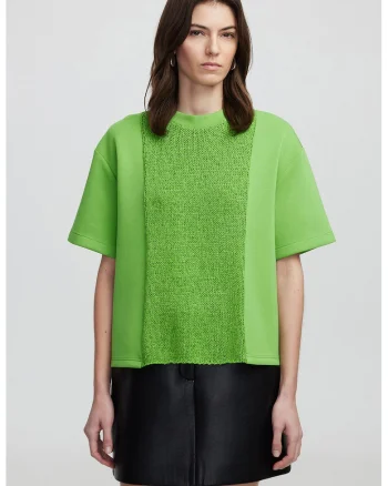 Tricou lejer cu segmente cu aspect tricotat, Verde electric