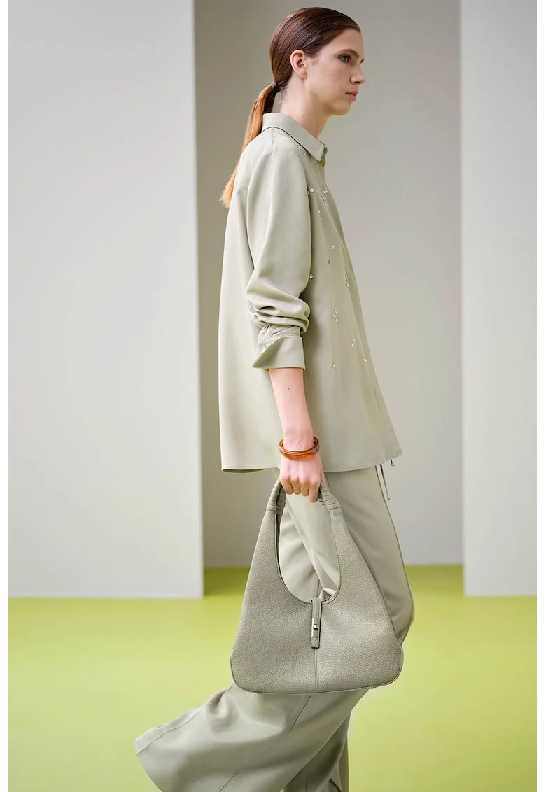Pantaloni lungi cu croiala dreapta si model uni, Verde sparanghel