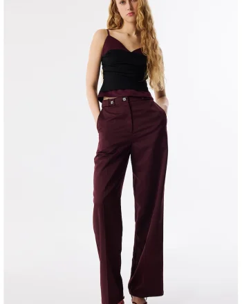 Pantaloni cu croiala ampla si talie inalta, Violet pruna