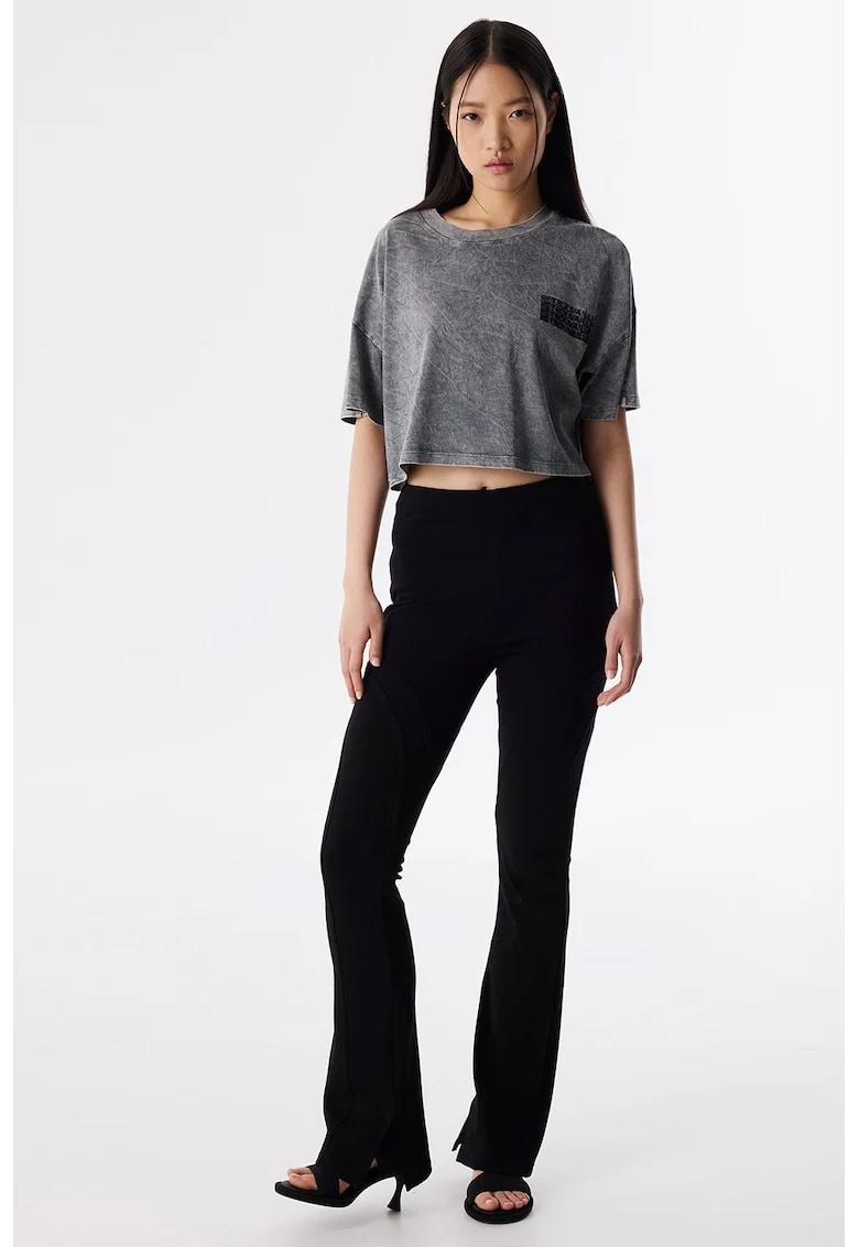 Pantaloni evazati din amestec de bumbac, Negru
