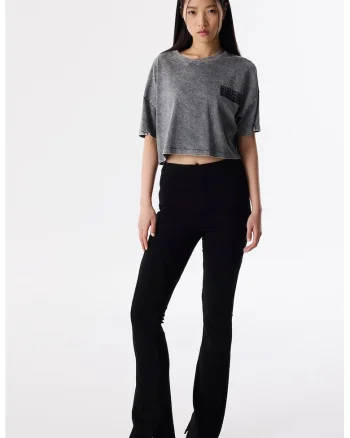 Pantaloni evazati din amestec de bumbac, Negru