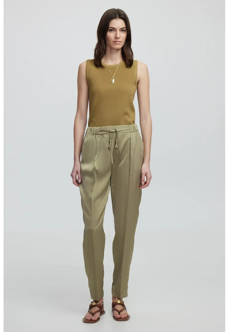 Pantaloni cu snur si buzunare laterale, Kaki