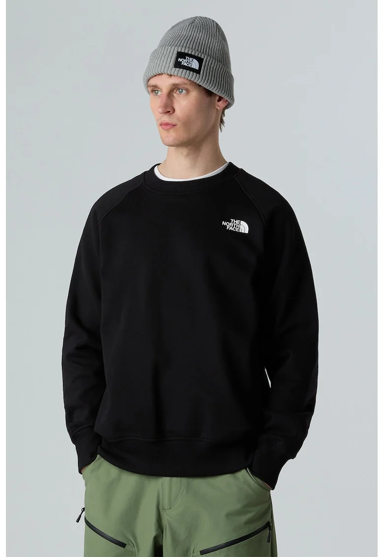 Bluza cu decolteu la baza gatului si imprimeu logo, Negru