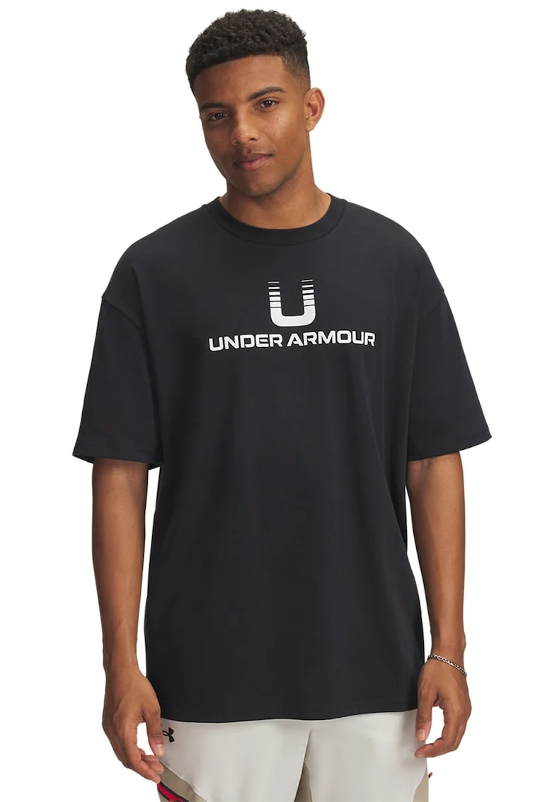 Tricou din amestec de bumbac cu imprimeu grafic, Alb/Negru