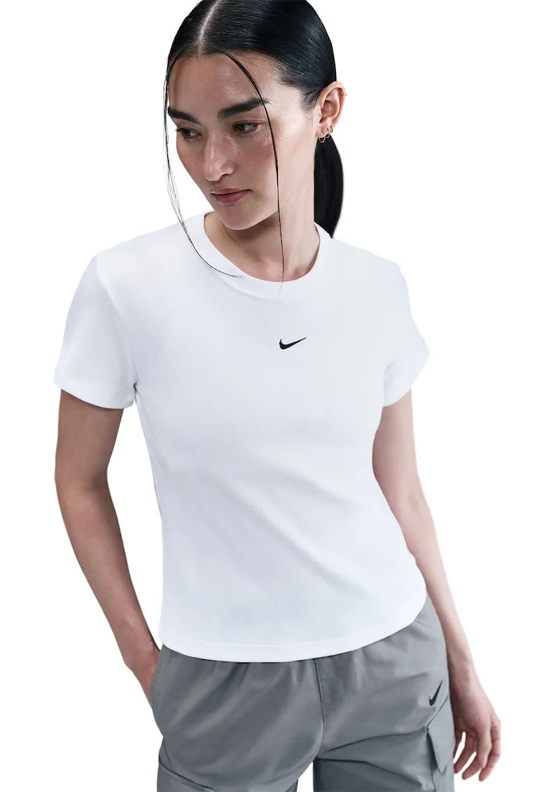 Tricou slim fit striat, Alb optic