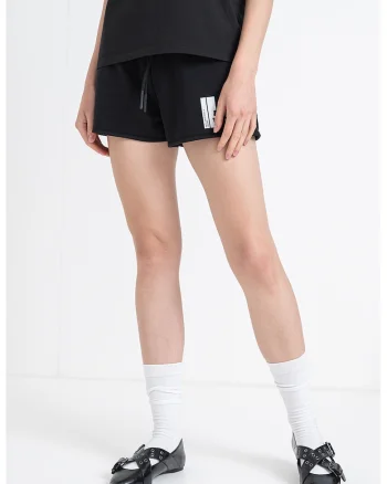 Pantaloni scurti de trening, din bumbac organic cu snur, Negru