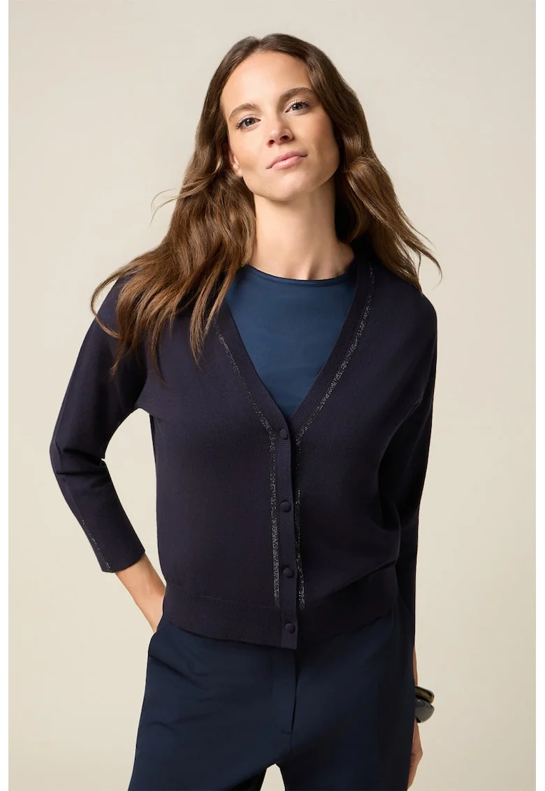 Cardigan cambrat cu decolteu in V, Albastru ultramarin