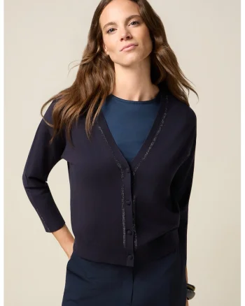 Cardigan cambrat cu decolteu in V, Albastru ultramarin