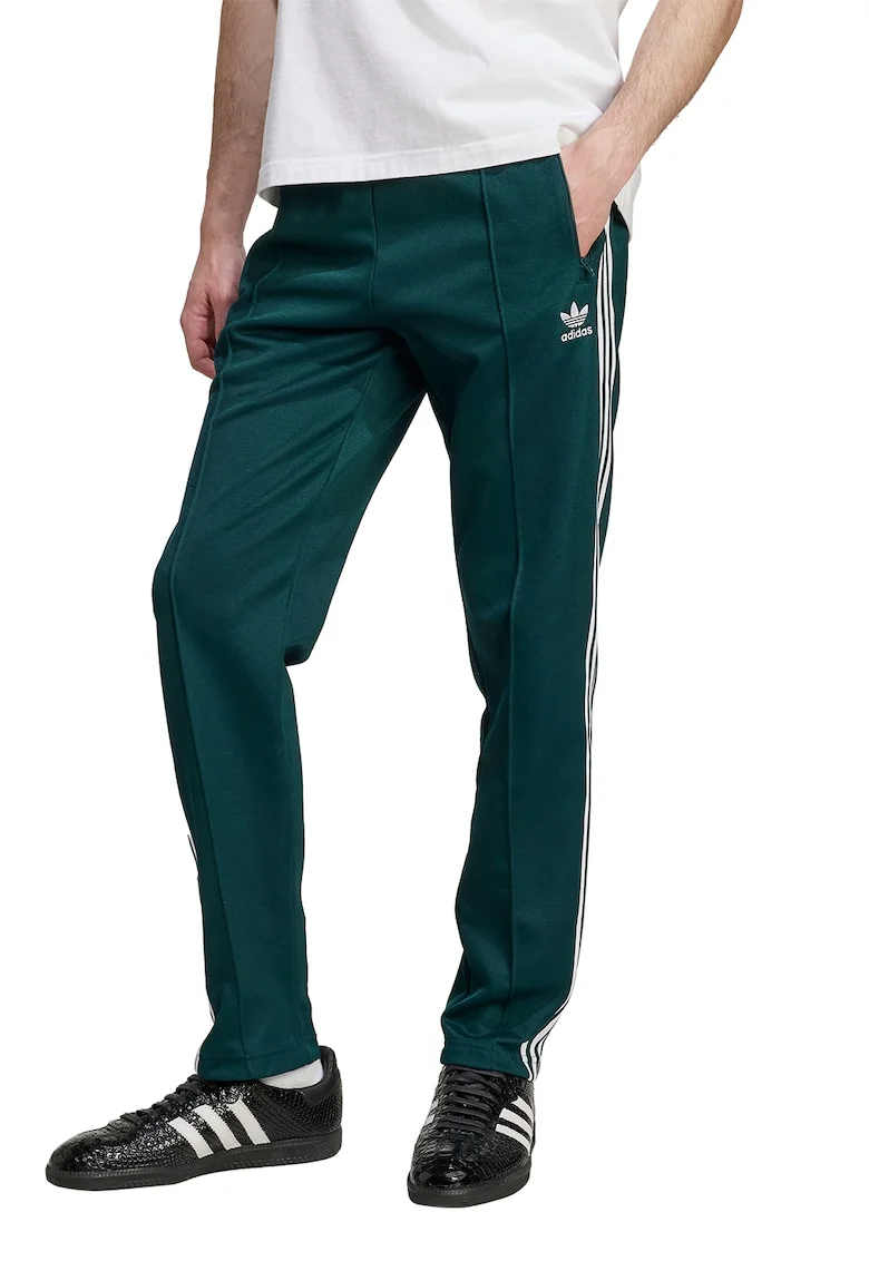 Pantaloni de trening cu croiala conica Classic, Alb/Albastru petrol
