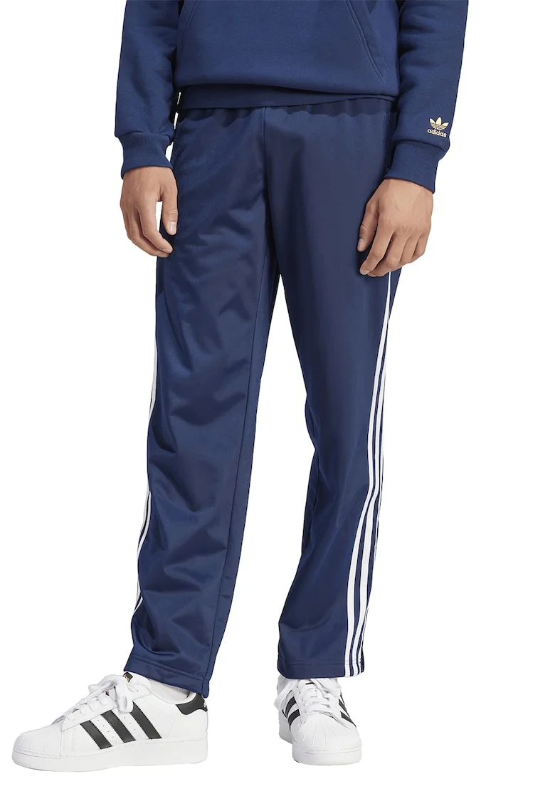 Pantaloni de trening cu slit cu fermoar la terminatii Firebird, Alb/Albastru inchis
