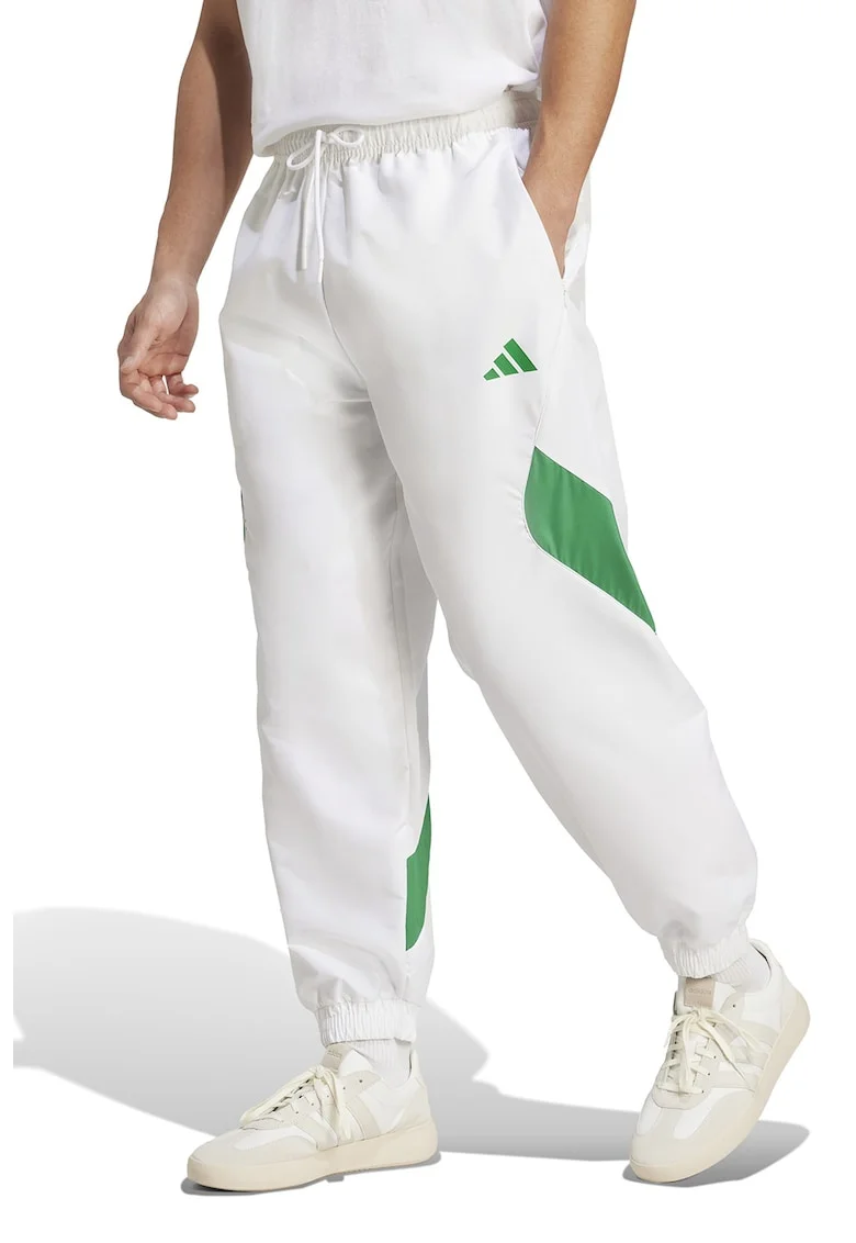 Pantaloni de trening cu model colorblock si snur de ajustare, Verde/Alb optic