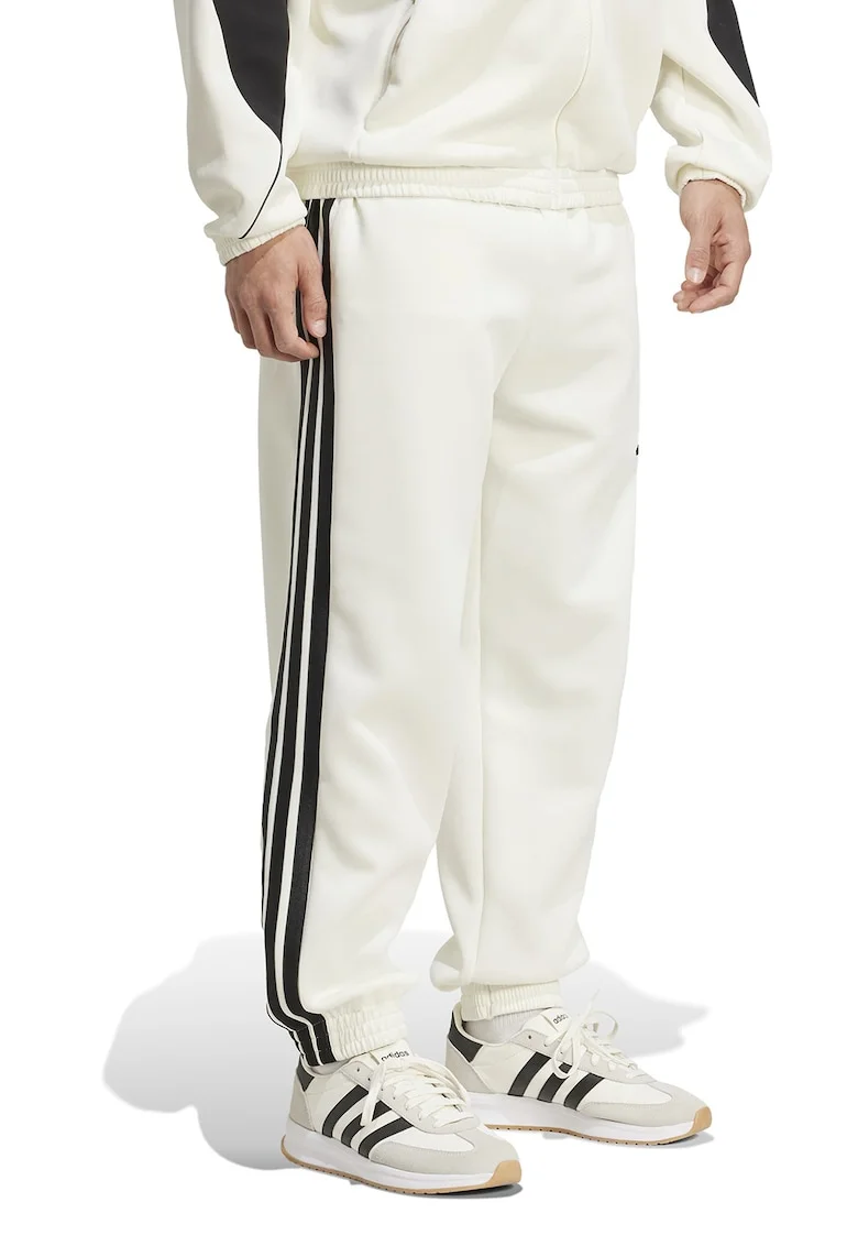 Pantaloni de trening cu logo si snur Stadium, Negru stins/Alb optic