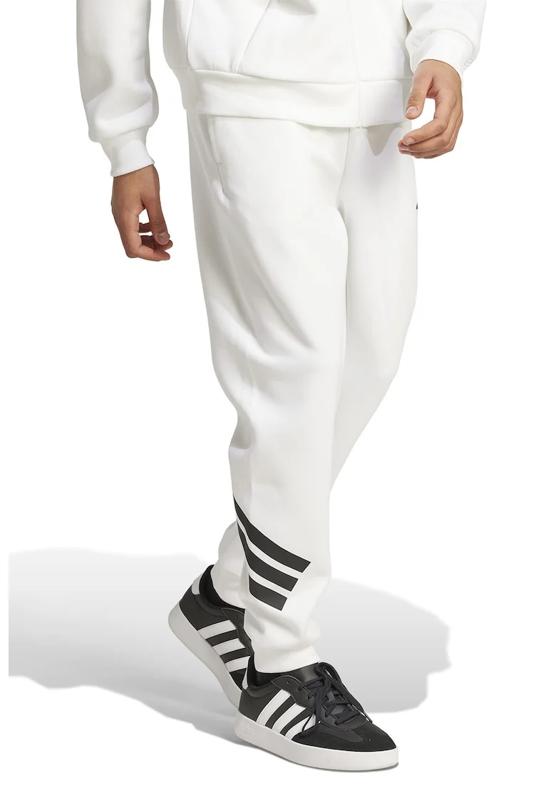 Pantaloni de trening din amestec de bumbac cu logo, Alb/Negru