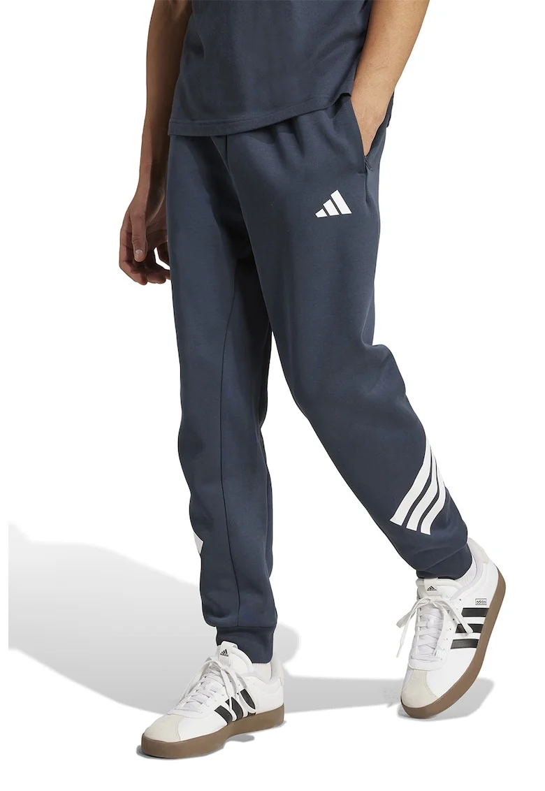 Pantaloni de trening din amestec de bumbac cu logo, Alb/Bleumarin