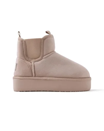 Ghete flatform din material textil, fara inchidere, Bej inchis