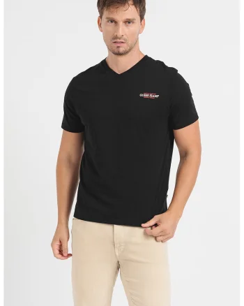 Tricou din bumbac cu decolteu in V, Negru