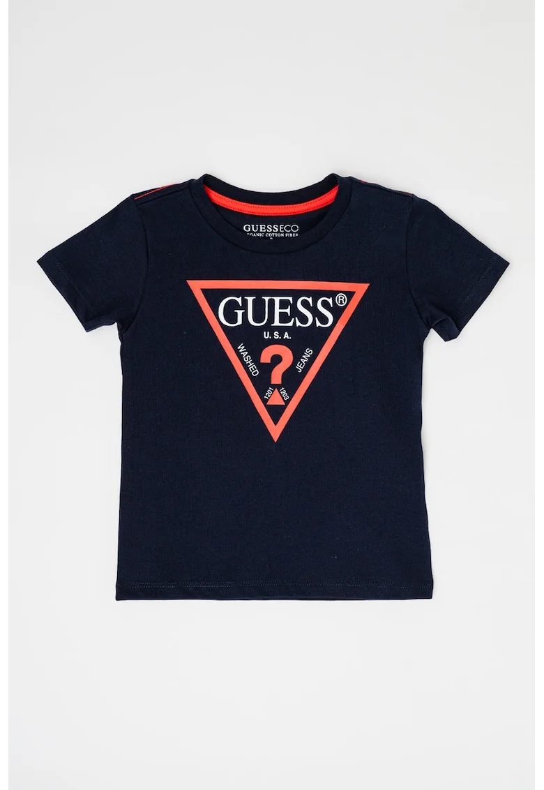 Tricou cu decolteu la baza gatului si logo, Bleumarin