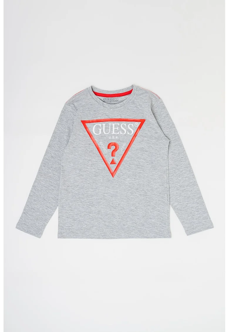 Bluza din bumbac organic cu imprimeu logo, Gri deschis
