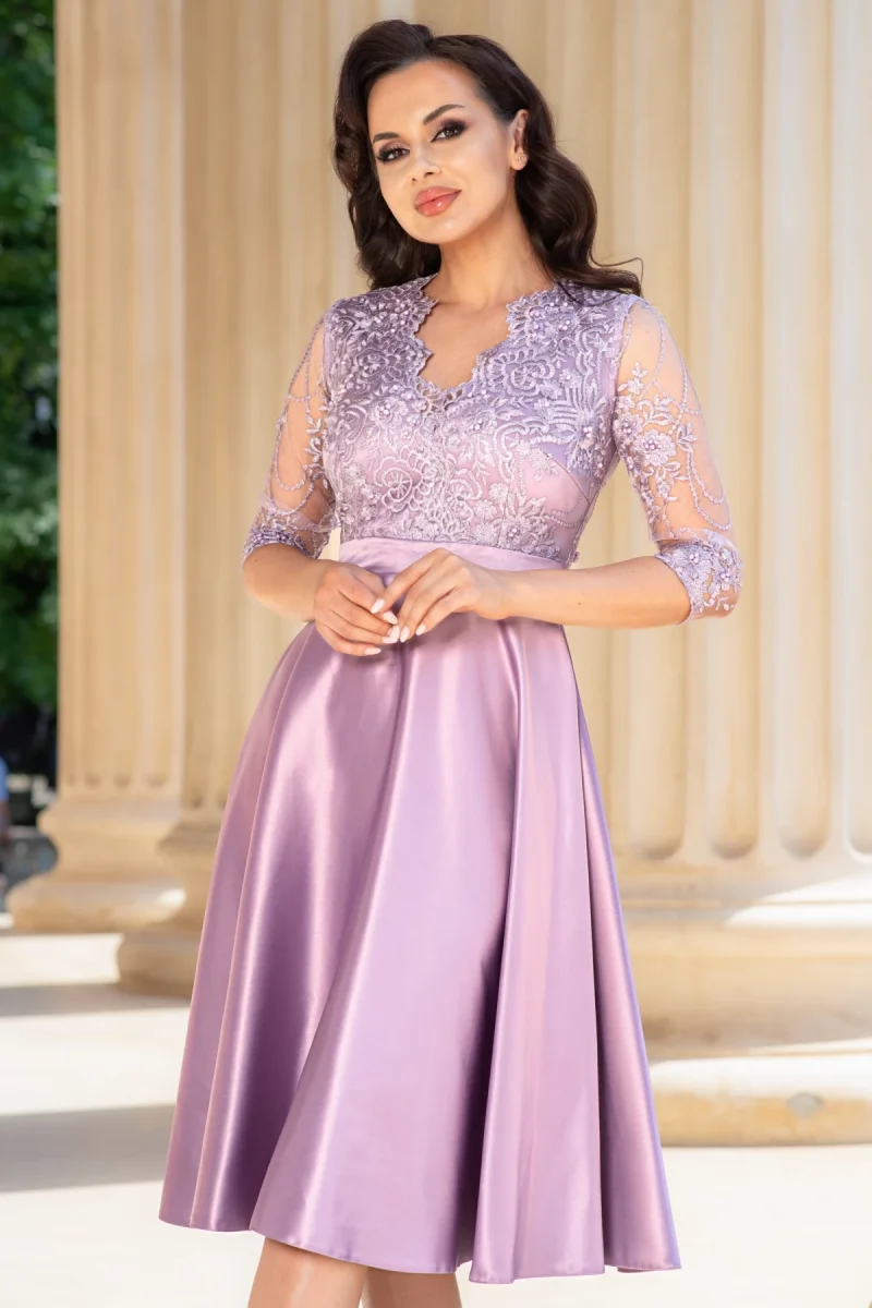 Rochie eleganta lila midi in clos Inna