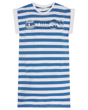 Rochie cu dungi si logo brodat, Alb/Albastru
