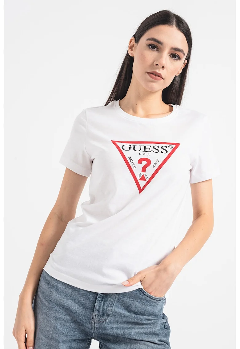 Tricou din bumbac cu imprimeu logo, Rosu/Alb