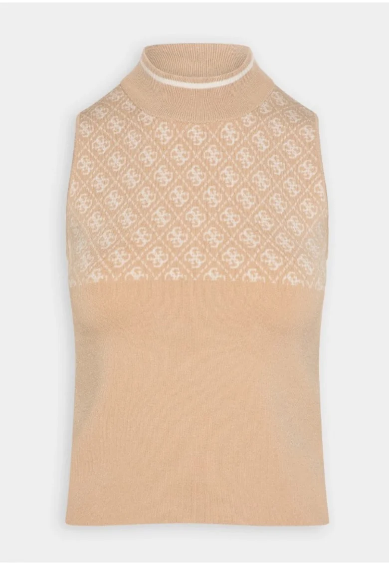 Top crop dama  cu model, viscoza, bej,