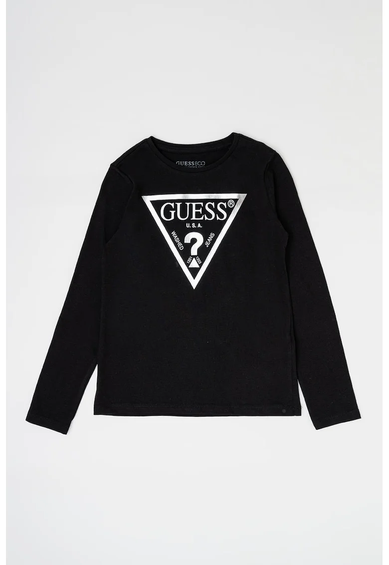 Bluza de bumbac cu imprimeu logo, Negru