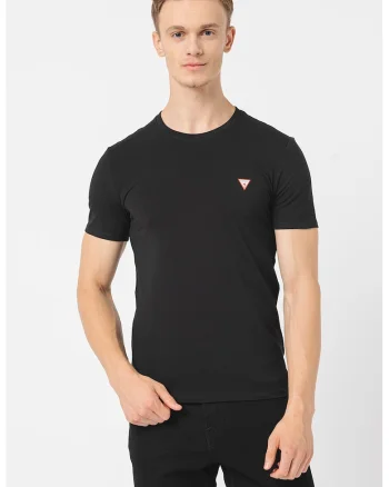 Tricou slim-fit cu decolteu la baza gatului, Negru