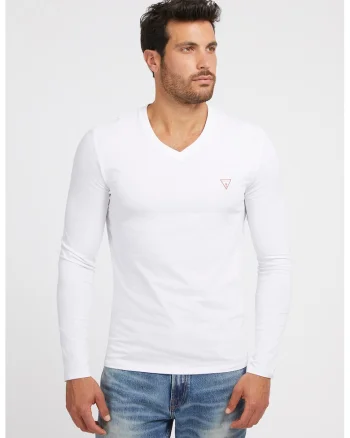 Bluza slim-fit cu decolteu in V, Alb optic