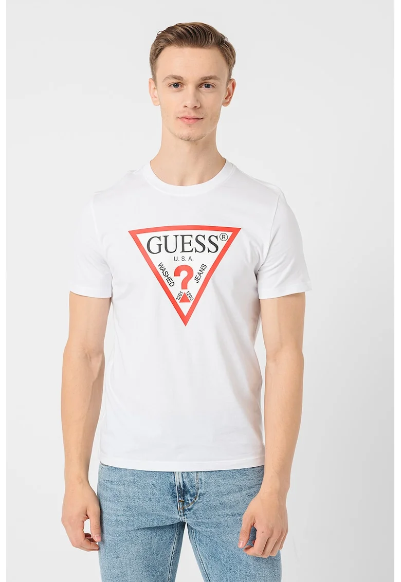 Tricou slim fit cu logo, Rosu/Alb