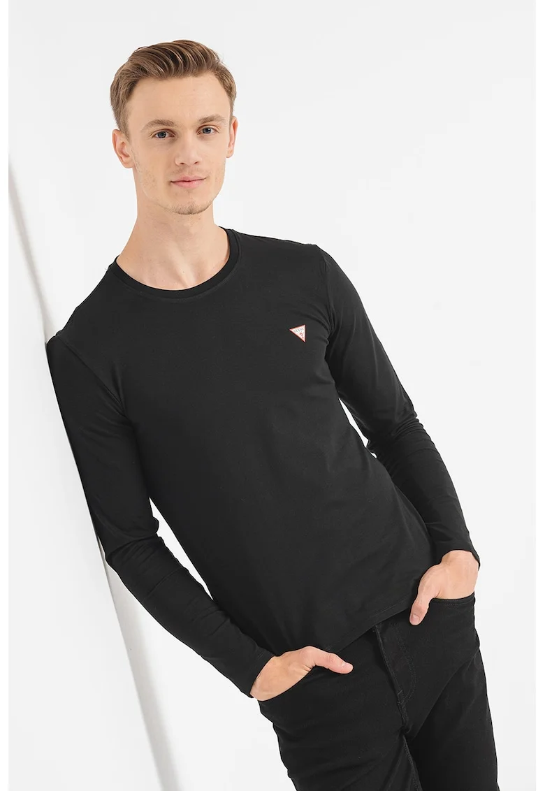 Bluza slim fit cu logo discret, Negru