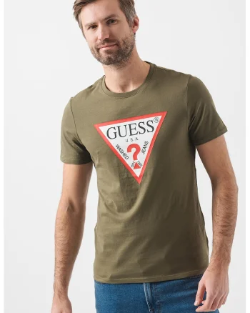 Tricou slim fit cu logo, Kaki