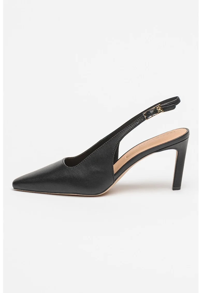 Pantofi slingback de piele cu varf ascutit, Negru