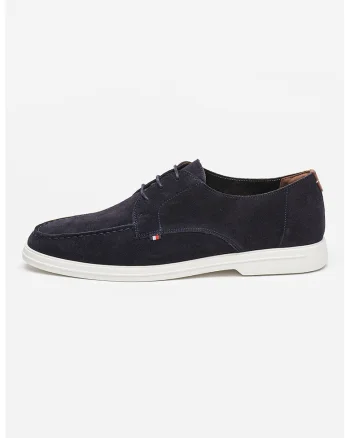 Pantofi derby de piele intoarsa, Alb murdar/Bleumarin