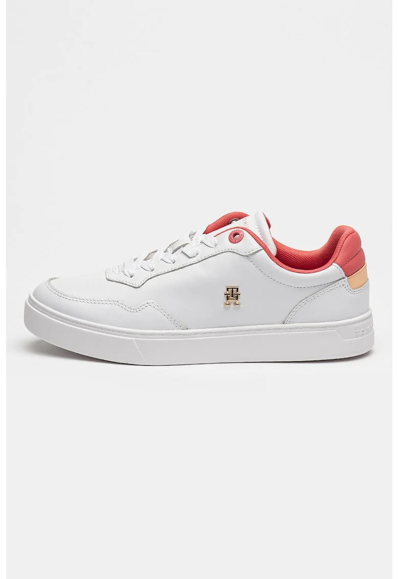 Pantofi sport de piele cu logo, Roz zmeuriu/Alb optic