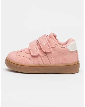 Pantofi sport de piele intoarsa ecologica cu velcro, Caramel/Roz prafuit
