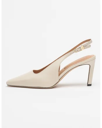 Pantofi slingback de piele cu varf ascutit, Bej deschis