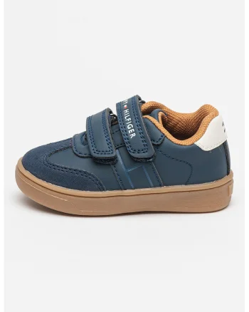 Pantofi sport low-cut cu velcro, Caramel/Bleumarin